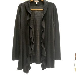White Stag black sweater cardigan long with ruffle